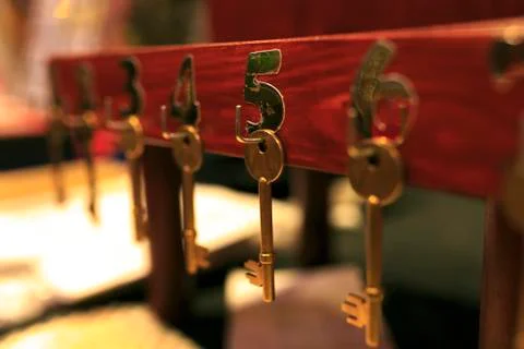 Group of hotel keys Stock Photos