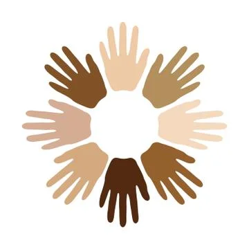 Group of human hands build a circle isolated on white 스톡 일러스트