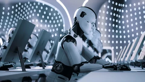 A Group Of Humanoid Robots Working in an... | Stock Video | Pond5