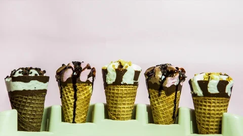 Group of Ice cream cone melting  Stock Footage