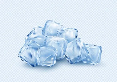 Group of ice transparent clear cubes isolated on light blue transparent Stock Illustration