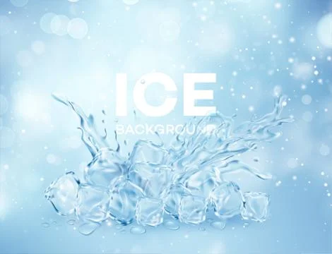 Group of ice transparent clear cubes in water crown splash isolated on light Stock Illustration
