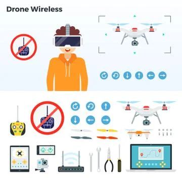 Group of images wireless drone control vector illustration in flat design Stock Illustration