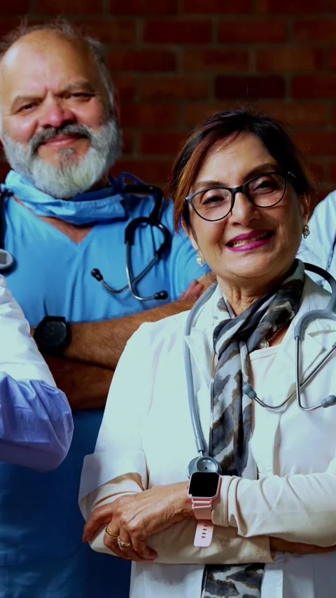 Group of indian doctors and surgeons discussing case in hispital while standing Stock Footage 342803813