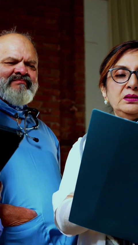 Group of indian doctors and surgeons discussing case in hispital while standing Stock Footage 342803829