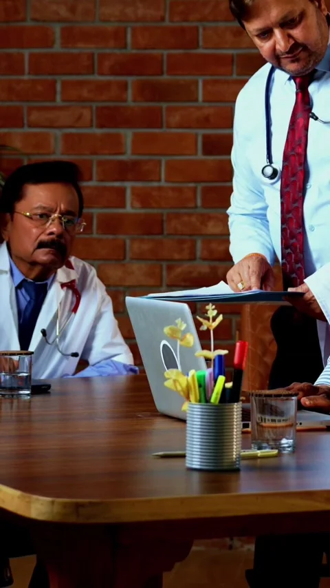 Group of indian doctors and surgeons discussing case in hispital while standing Stock Footage 342803841