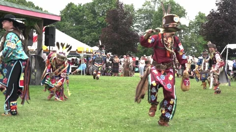 Group of Indigenous dancer outdoor during pow wow event Stock Footage 246399454