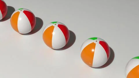 Group of inflatable beach balls on white surface with soft shadows 库存插图