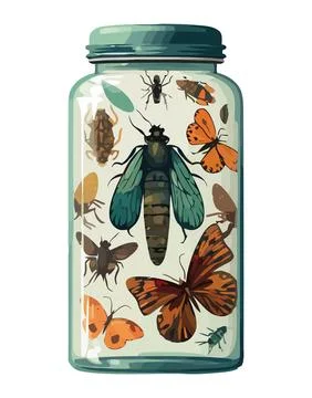Group of insects in jar Stock Illustration