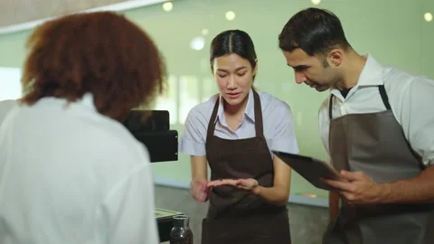 Group of interns staff talking and training meeting at counter. Stock Footage 232283525