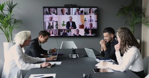 Group of interns watching educating training, learning webinar Stock Footage 245617425