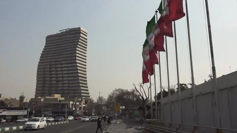 Group of Iranian flags blowing in Tehran Vídeo Stock 336159856