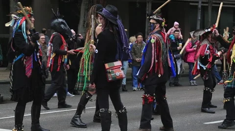 Group of irish artists dancing on St. Patricks day Stock Footage 61719262