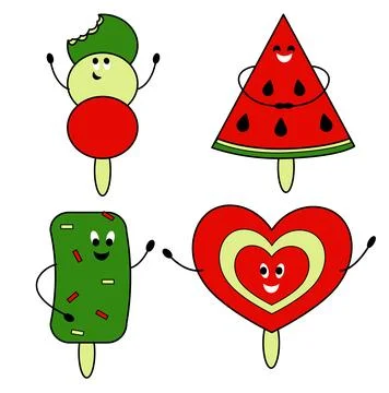 A group of isolated objects the form of popsicle ice cream of different shapes Stock Illustration