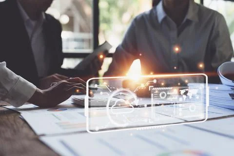 Group of IT consultant working by interface ui and management big data and Foto stock