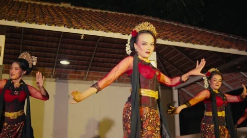 Group of Javanese Dancers Performing Synchronized Routine on Stage Stock Footage 257152934
