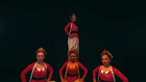 Group of Javanese Dancers Posing on Stage, Zoom In to Leader Stock Footage 263900395