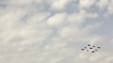 Group of jet aircraft. Stock Footage 89580196