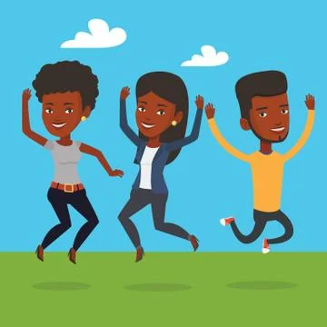 Group of joyful young friends jumping Stock Illustration