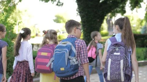 Group of kids going back from school together Stock Footage 128837165