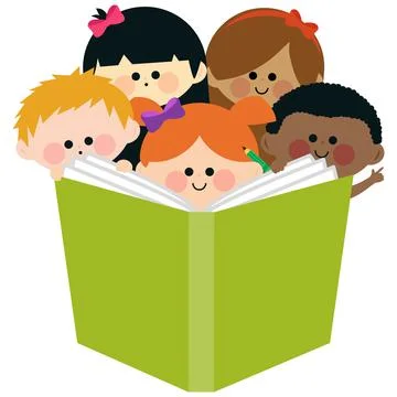 Group of kids reading a book. Vector Illustration Stock Illustration