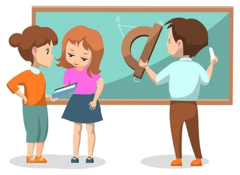 Group of Kids Solving Math Problems Vector Image Stock Illustration