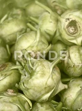 A group of kohlrabi (turnip-shaped cabbage) Stock Photos