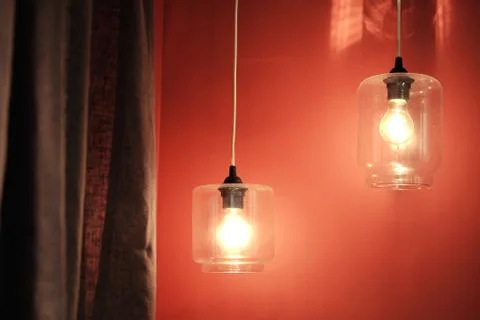 Group of lamps in coral interior Stock Photos