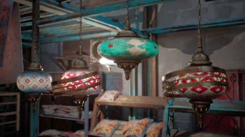 Group of Lamps Hanging From Ceiling Stock Footage 283536024