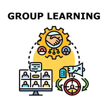 Group learning collaborating during online education process Stock Illustration