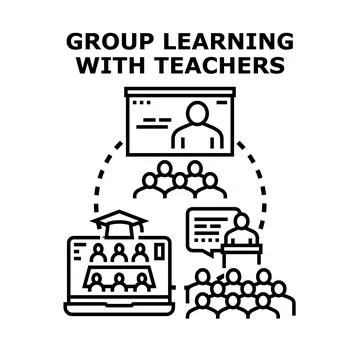 Group learning methods combining online and classroom education Illustration