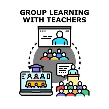Group learning methods combining online and classroom education Stock Illustration