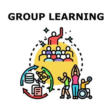 Group learning process developing and sharing knowledge Stock Illustration
