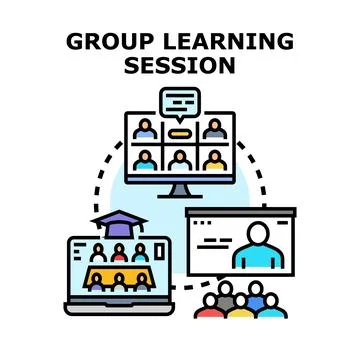 Group learning session illustrating hybrid education and online meetings Stock Illustration