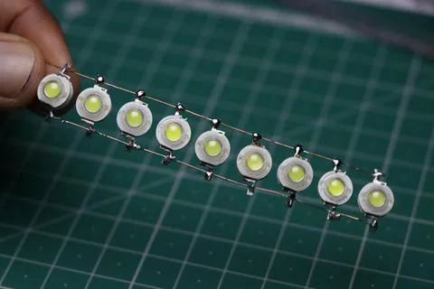 Group of LED bulbs soldered in parallel connection Stock Photos