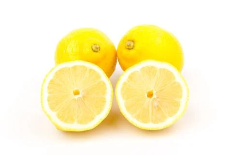 Group of lemons in close up, isolated on white background Stock Photos