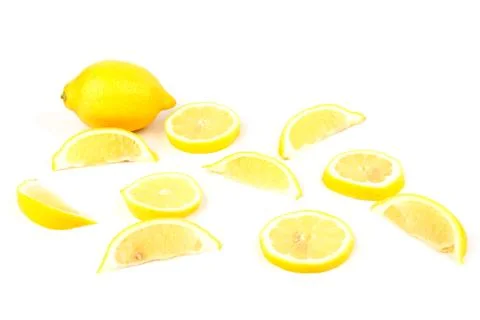 Group of lemons in close up, isolated on white background Foto stock