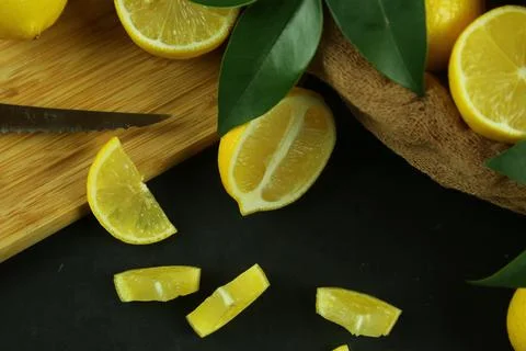 Group of lemons with leaves, isolated on background Stock Photos
