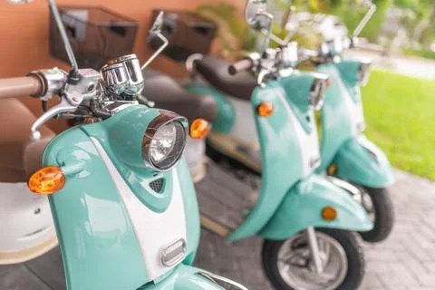 Group of Light Blue Mopeds Foto stock