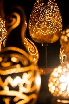 Group of light lamp built with pumpkins Foto stock