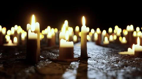 Group of Lit Candles on Table Stock Illustration