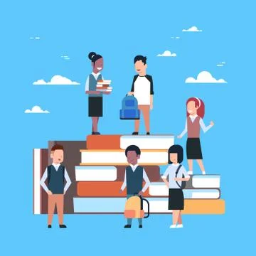 Group Of Little Children On Stack Of Books School Education Concept Stock Illustration