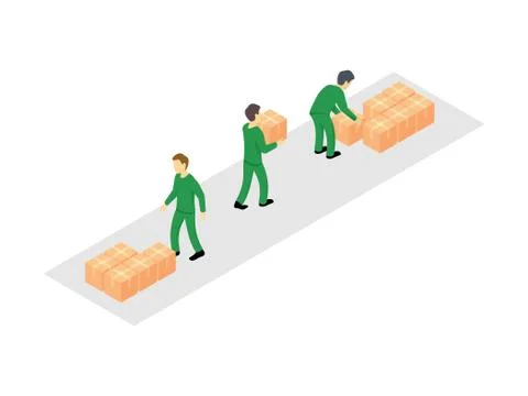 Group of loaders with packaging - delivery process Stock Illustration