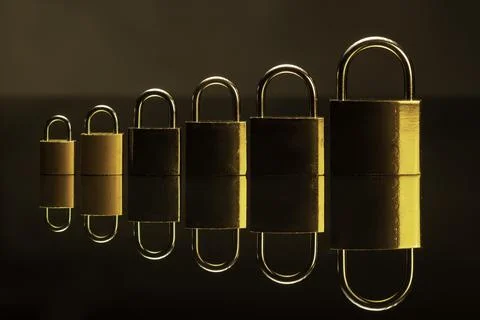 Group of locks, different sizes, placed in breeder manner. Stock Photos