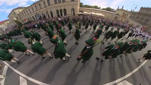 Group with long guns German Beer Festival, Munich Oktoberfest Parade Stock Footage 250598519