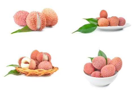 Group of lychee over a white background Foto stock