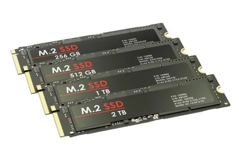 Group of M2 SSD, 3D rendering Illustrazione stock