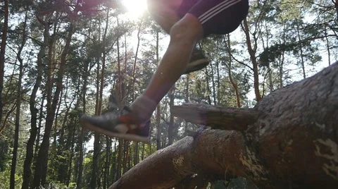 Group of male sportsmans are running and jumping. Slow motion Stock Footage