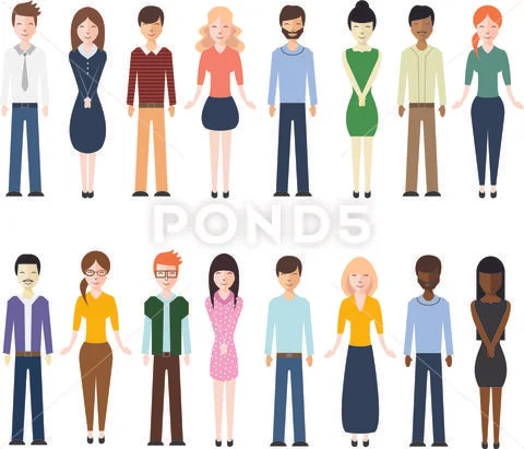 Group of males and females standing on white background Stock Illustration