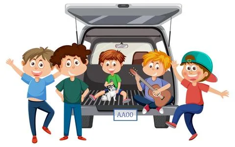 Group of man hanging out at the back of the car Stock-Illustration